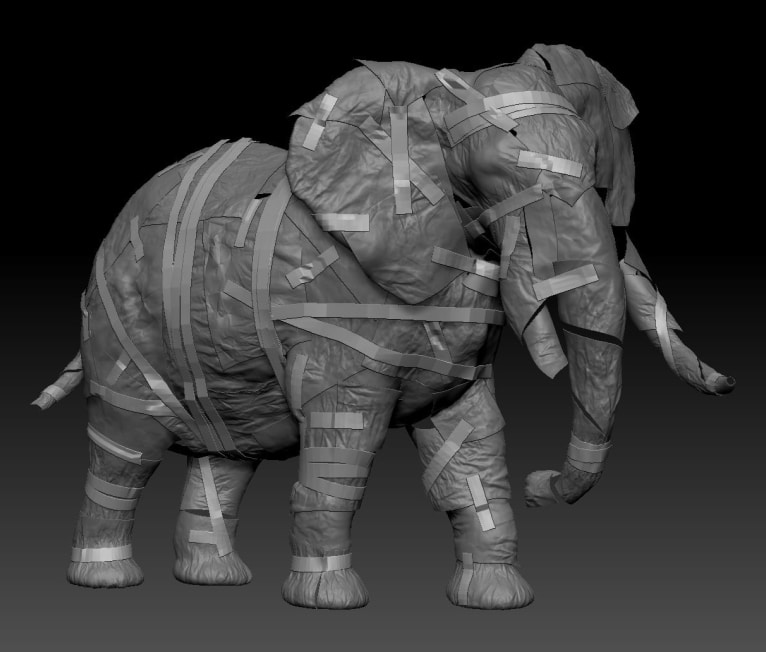 elefant-verpackt-schwarz-weiß